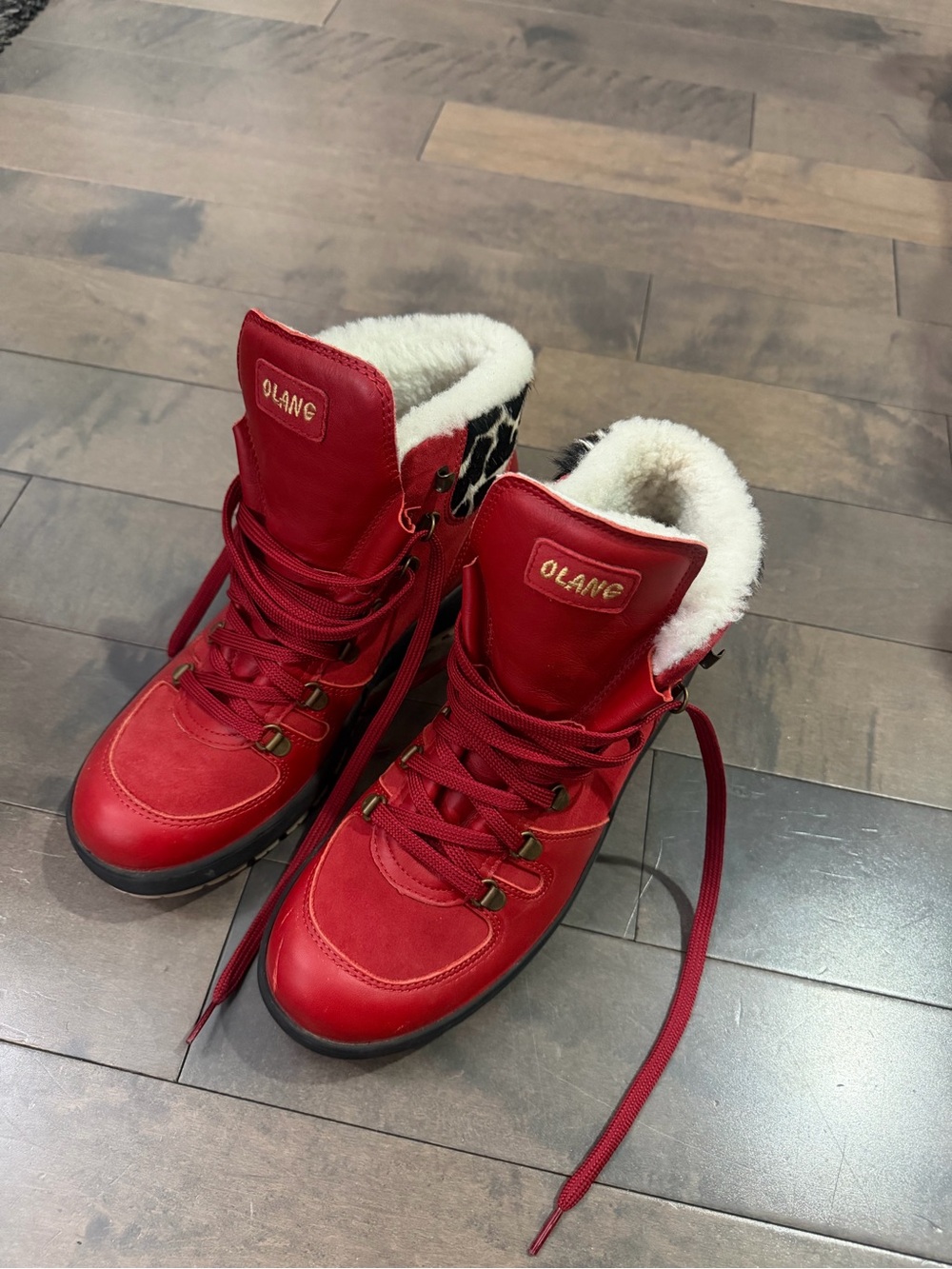 Olang Red Suede Cow Print Winter Boots